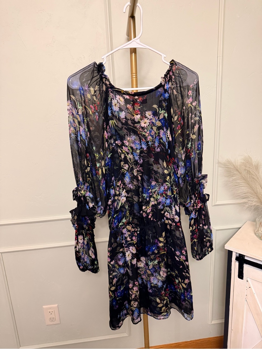 Parker Black Floral Long-Sleeve Ruffle Dress MSRP $168 - Picture 3 of 5
